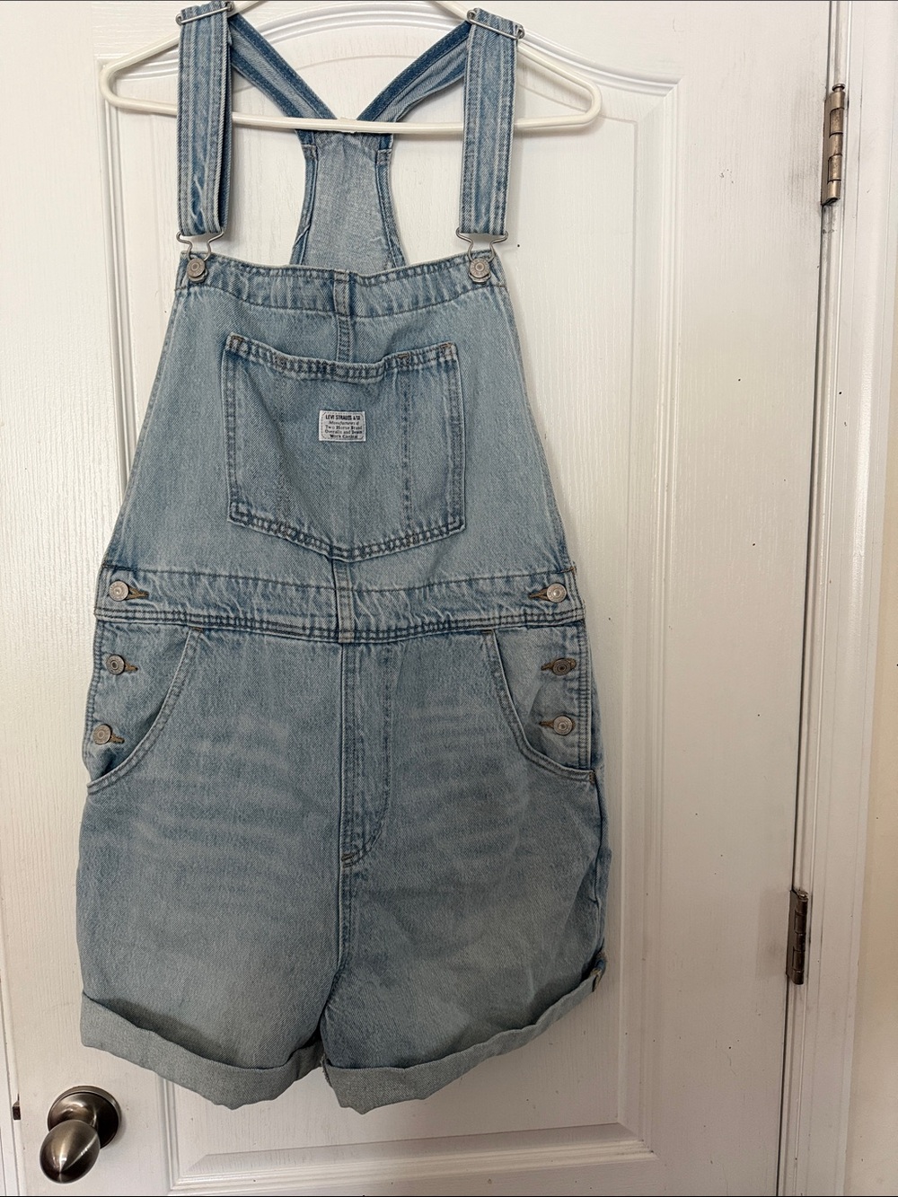 Levi's Light Blue Denim Short Overalls with Bib Pocket-LARGE